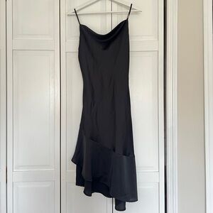 Black Asymmetrical Slip Dress with Spaghetti Straps
